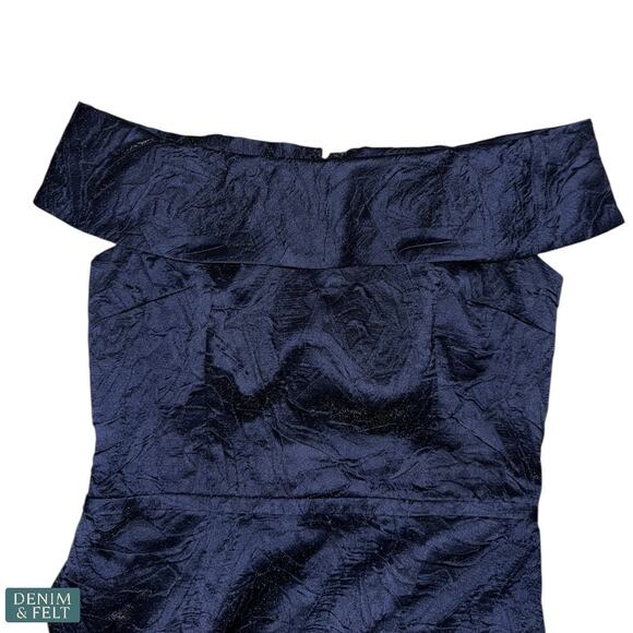 Teri Jon Rickie Freeman Navy Off Shoulder Jacquard Gown Formal Dress 6 Wedding - Picture 12 of 15